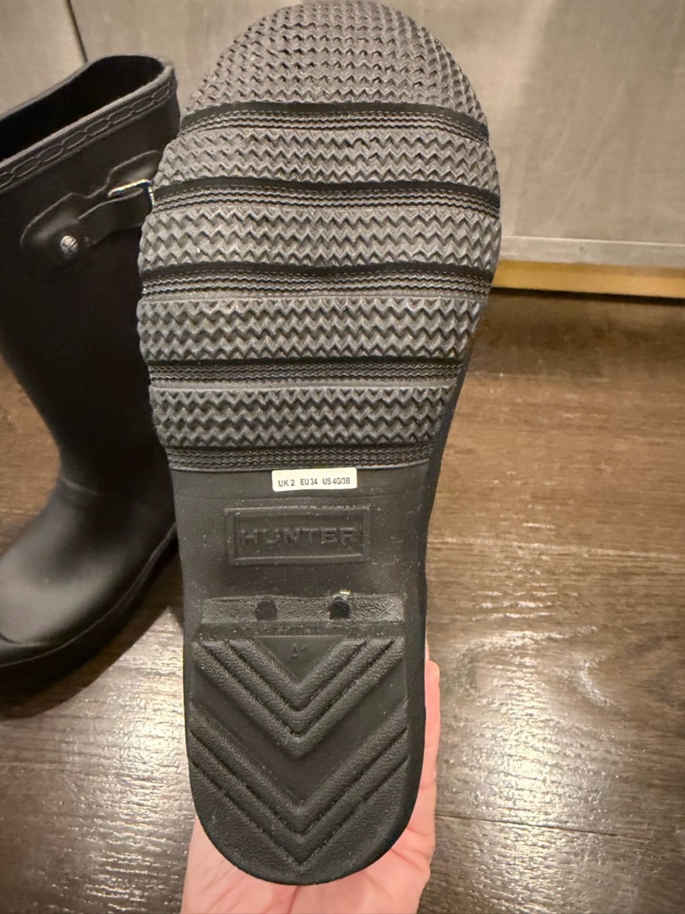 Hunter Black Rubber Knee-High Rain Boots with Red Logo - Picture 4 of 5
